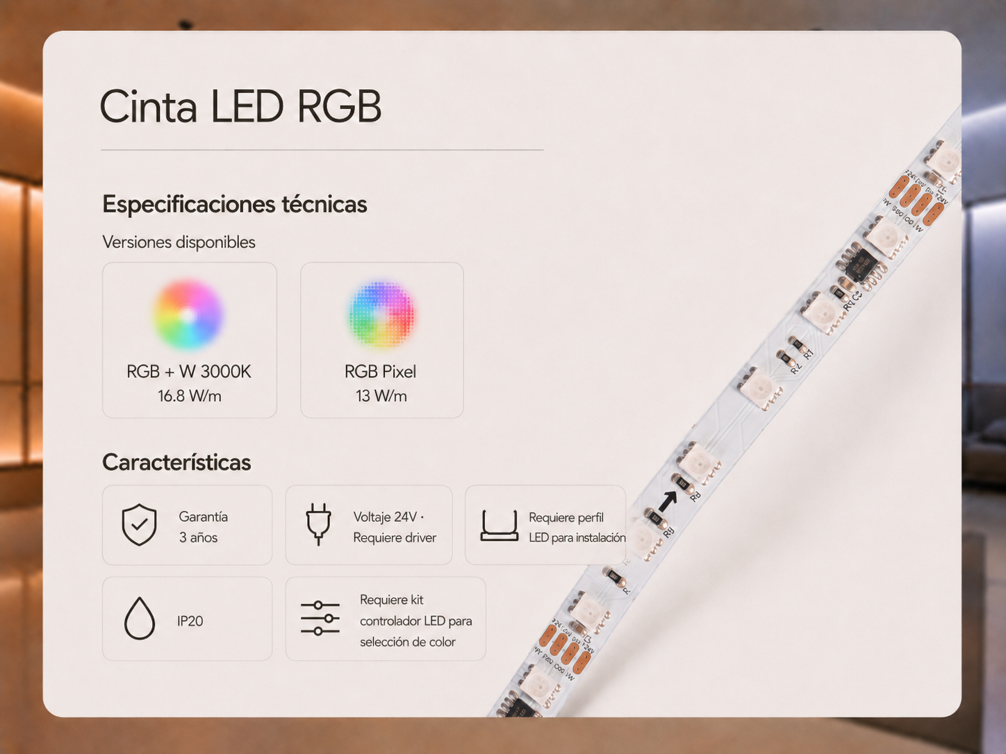 Especificaciones tecnicas Cinta LED RGB