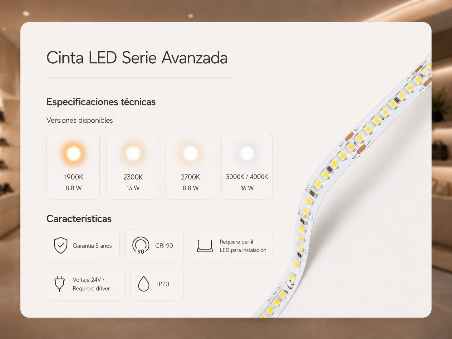 Especificaciones tecnicas Cinta LED Serie Avanzada