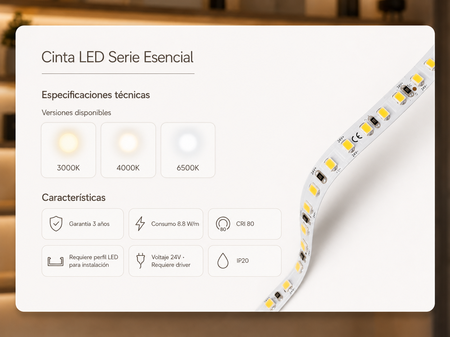 Especificaciones tecnicas Cinta LED Serie Esencial