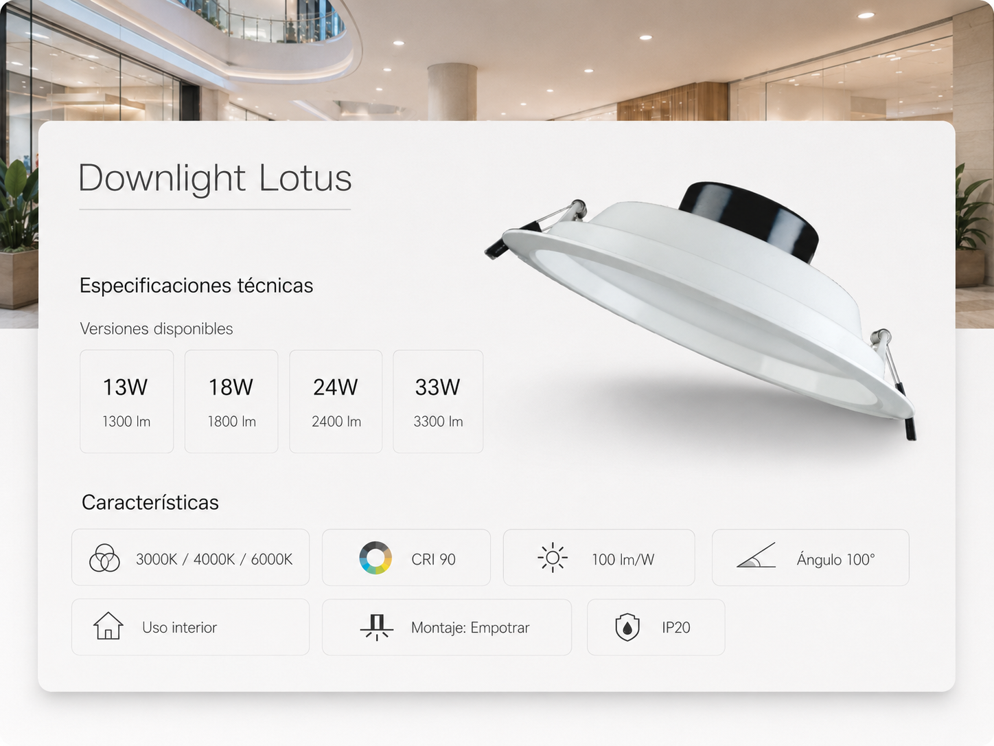 Especificaciones tecnicas Downlight Lotus