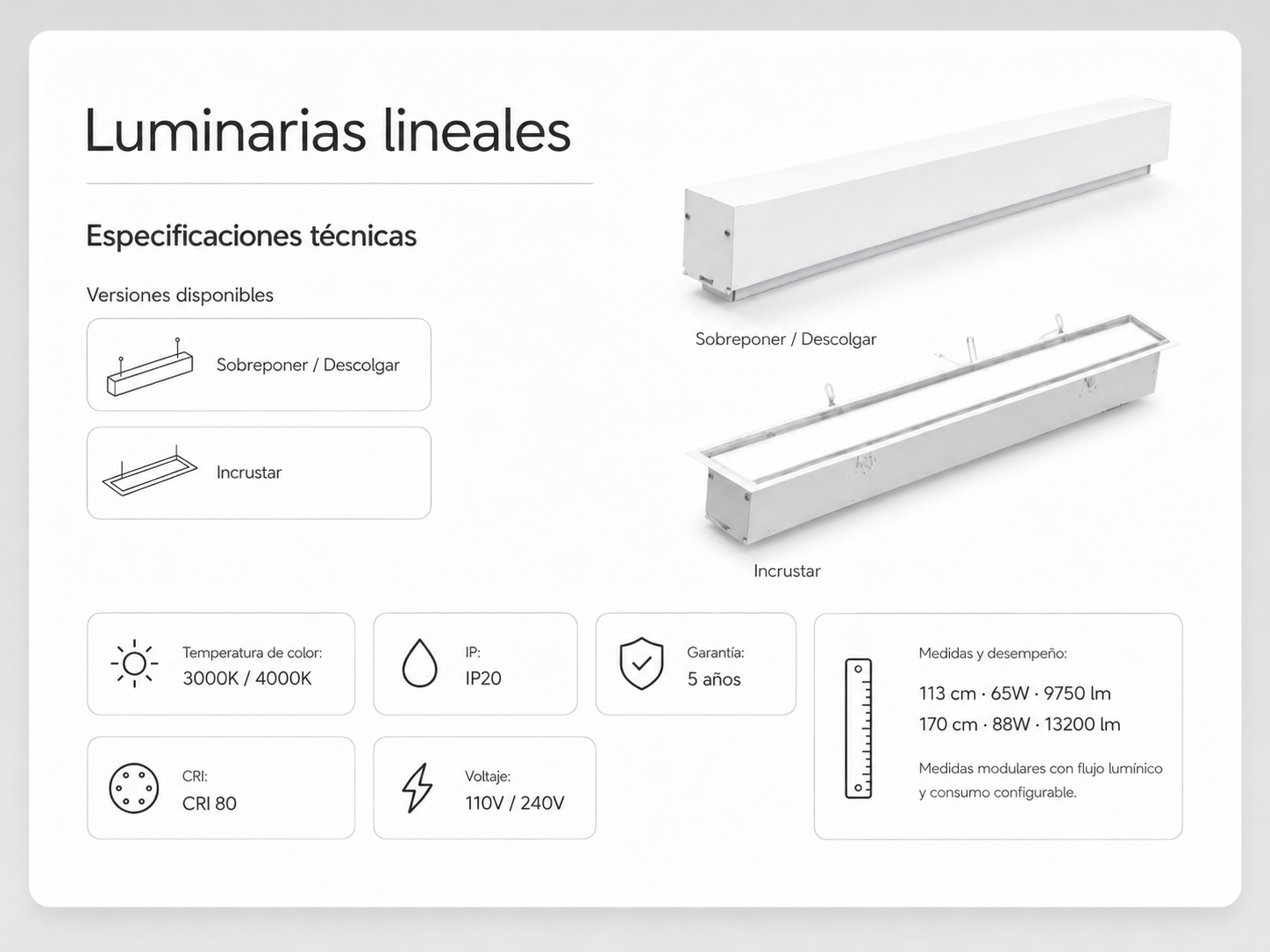 Especificaciones tecnicas Luminarias lineales
