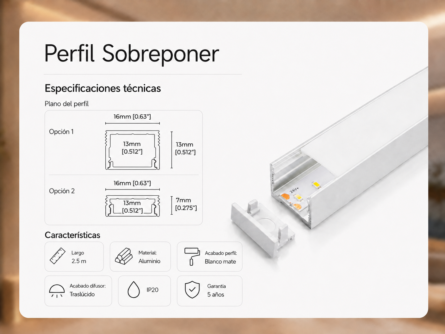 Especificaciones tecnicas Perfil Sobreponer