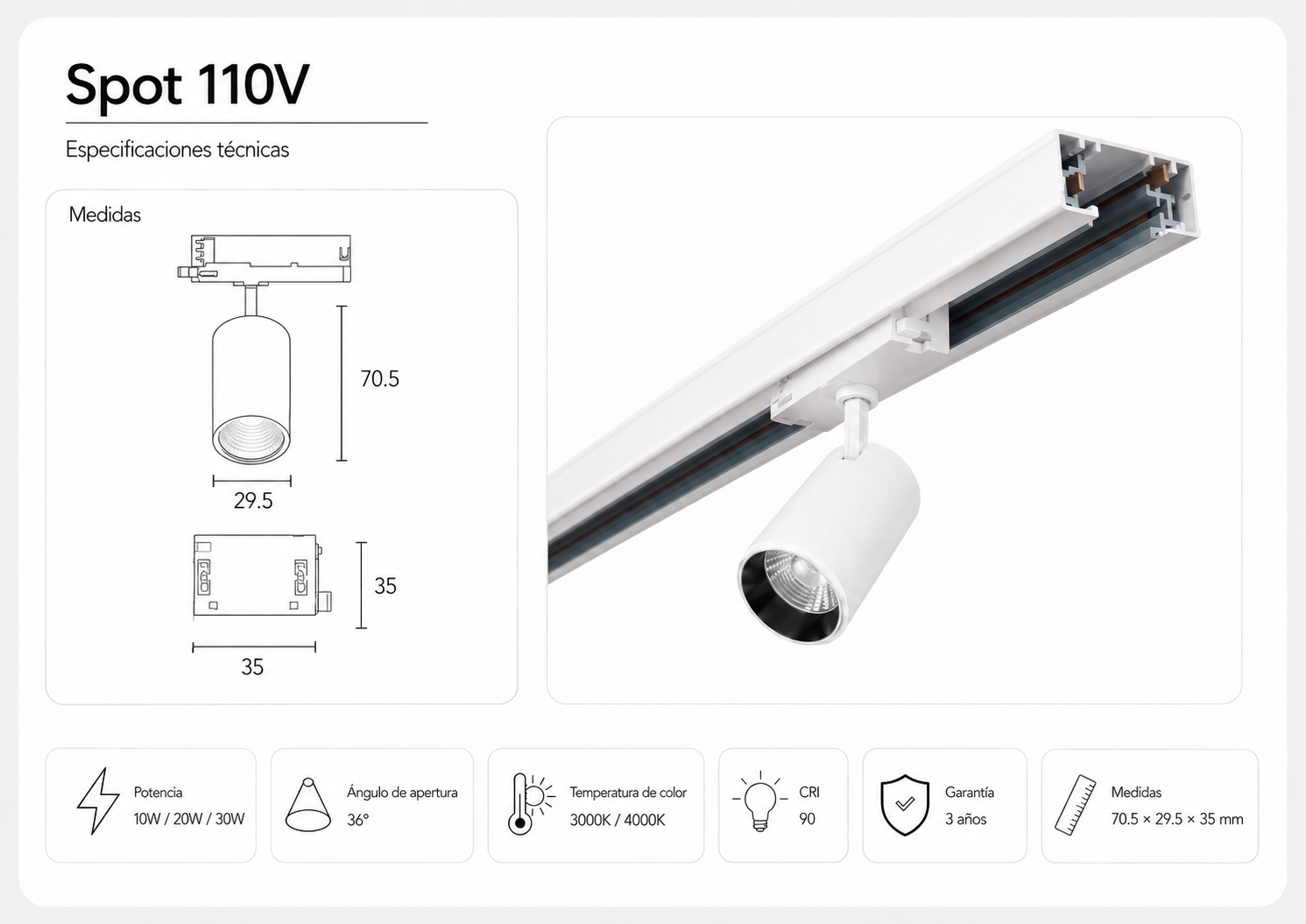 Especificaciones tecnicas Spot 110V