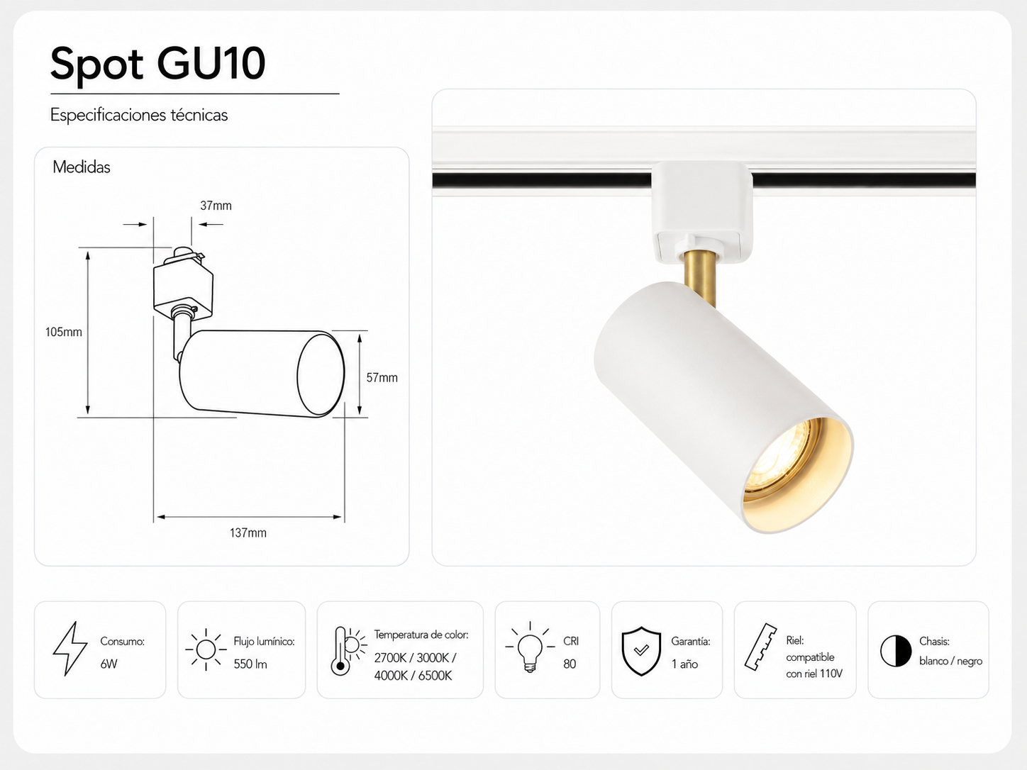 Especificaciones tecnicas Spot GU10